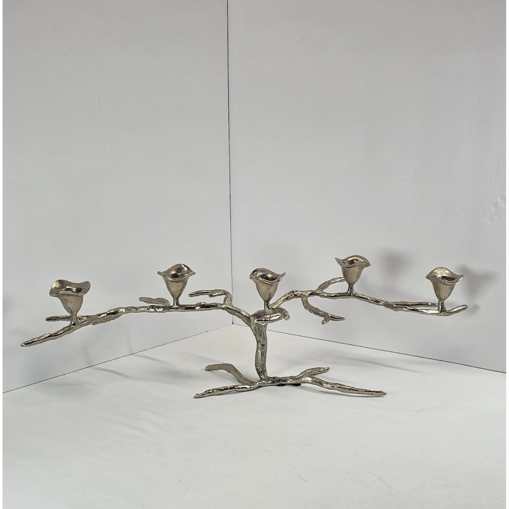 Vintage Cast Aluminum Branch Candelabra 5 Arm Silver Tone Candle Holder